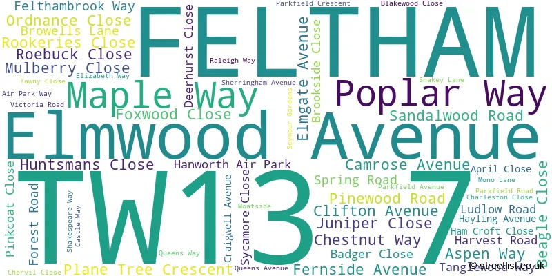 A word cloud for the TW13 7 postcode